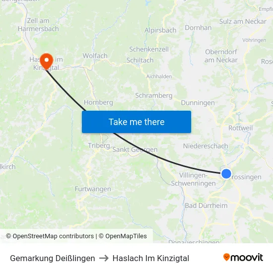 Gemarkung Deißlingen to Haslach Im Kinzigtal map