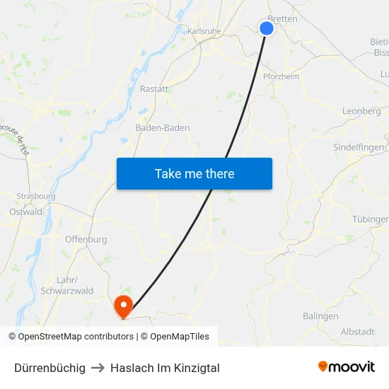 Dürrenbüchig to Haslach Im Kinzigtal map