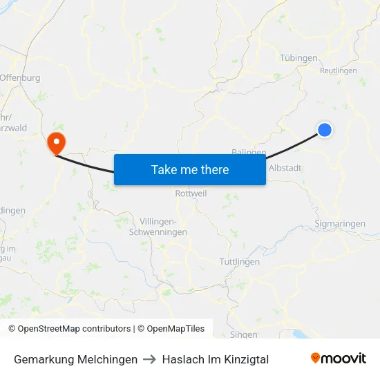 Gemarkung Melchingen to Haslach Im Kinzigtal map