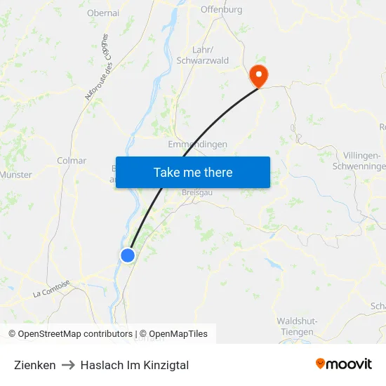 Zienken to Haslach Im Kinzigtal map