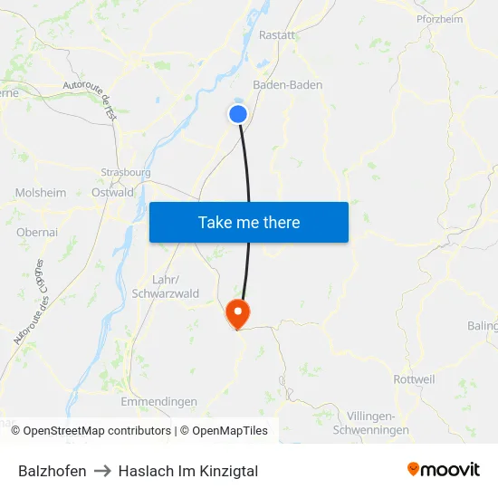 Balzhofen to Haslach Im Kinzigtal map