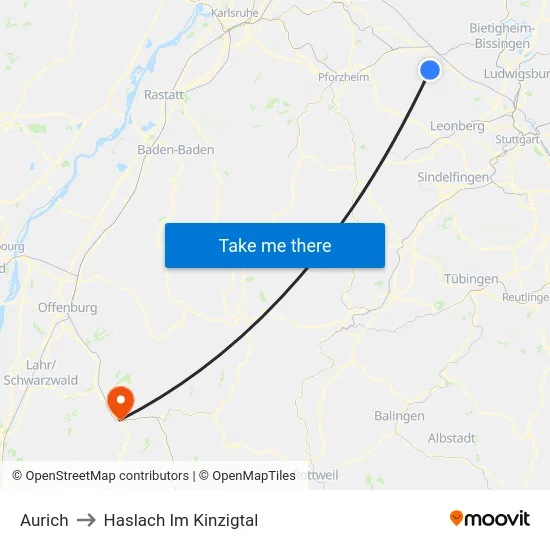 Aurich to Haslach Im Kinzigtal map