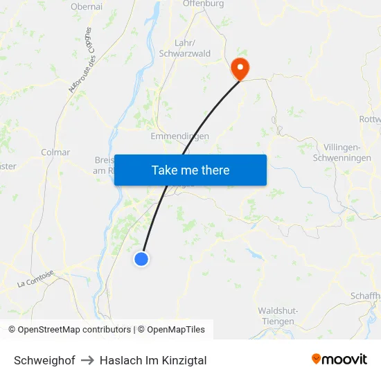 Schweighof to Haslach Im Kinzigtal map