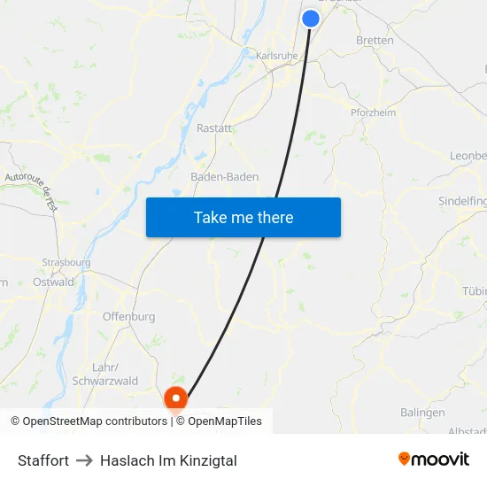 Staffort to Haslach Im Kinzigtal map