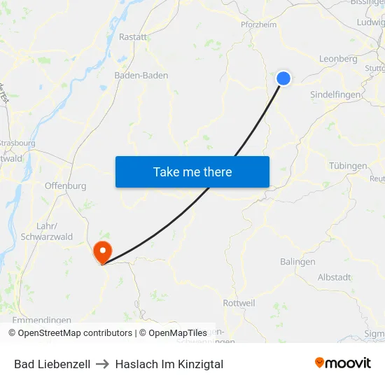 Bad Liebenzell to Haslach Im Kinzigtal map