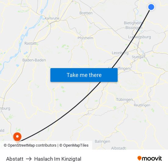 Abstatt to Haslach Im Kinzigtal map