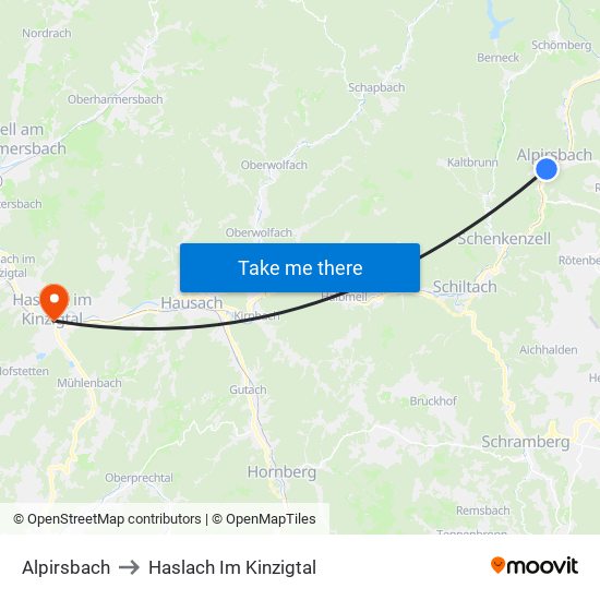 Alpirsbach to Haslach Im Kinzigtal map