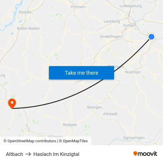 Altbach to Haslach Im Kinzigtal map