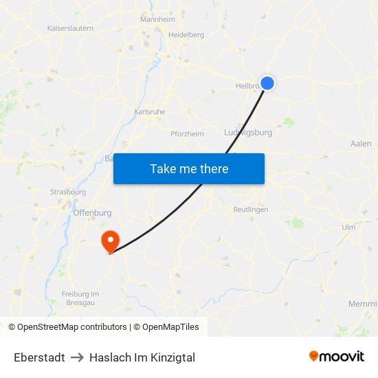 Eberstadt to Haslach Im Kinzigtal map