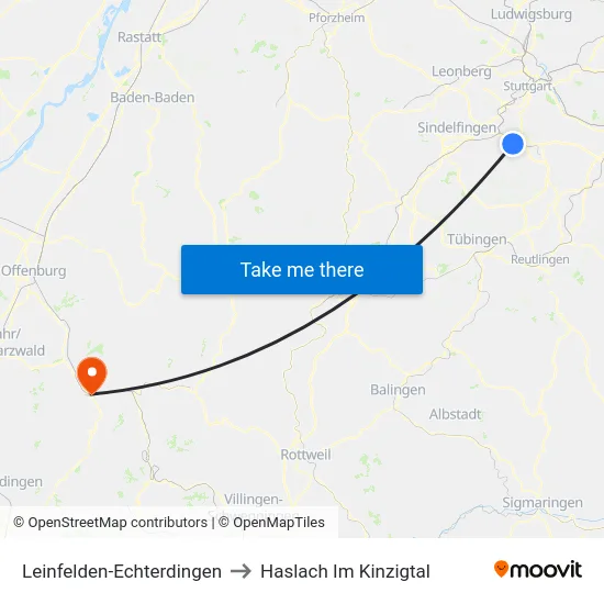 Leinfelden-Echterdingen to Haslach Im Kinzigtal map
