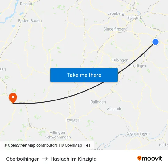Oberboihingen to Haslach Im Kinzigtal map