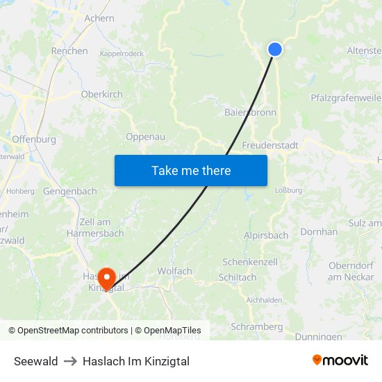 Seewald to Haslach Im Kinzigtal map