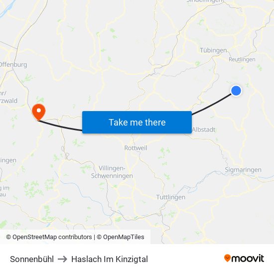 Sonnenbühl to Haslach Im Kinzigtal map