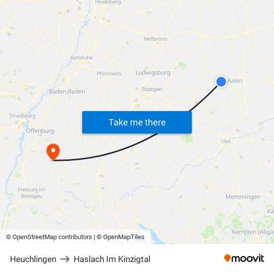 Heuchlingen to Haslach Im Kinzigtal map