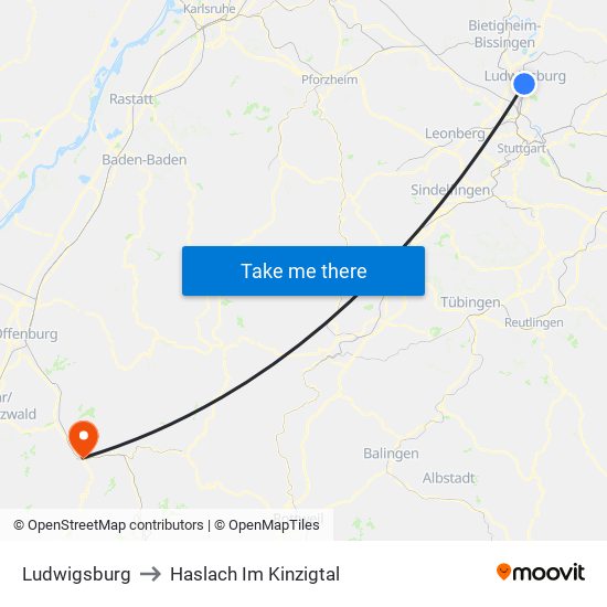 Ludwigsburg to Haslach Im Kinzigtal map