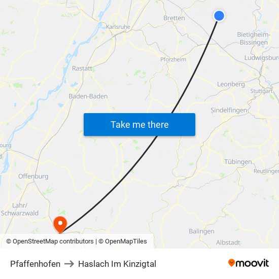 Pfaffenhofen to Haslach Im Kinzigtal map