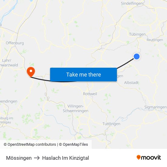 Mössingen to Haslach Im Kinzigtal map