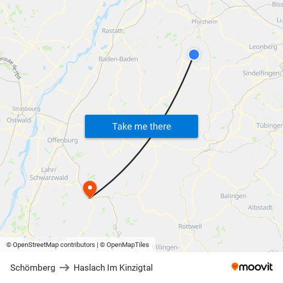 Schömberg to Haslach Im Kinzigtal map