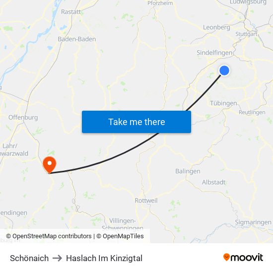 Schönaich to Haslach Im Kinzigtal map