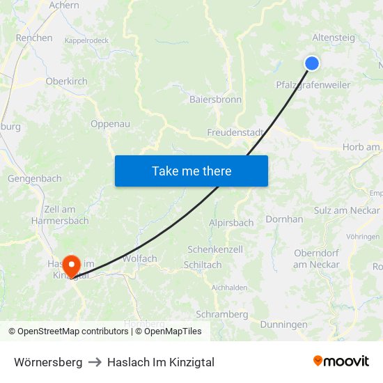 Wörnersberg to Haslach Im Kinzigtal map