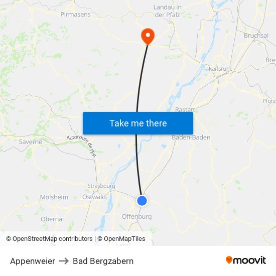 Appenweier to Bad Bergzabern map