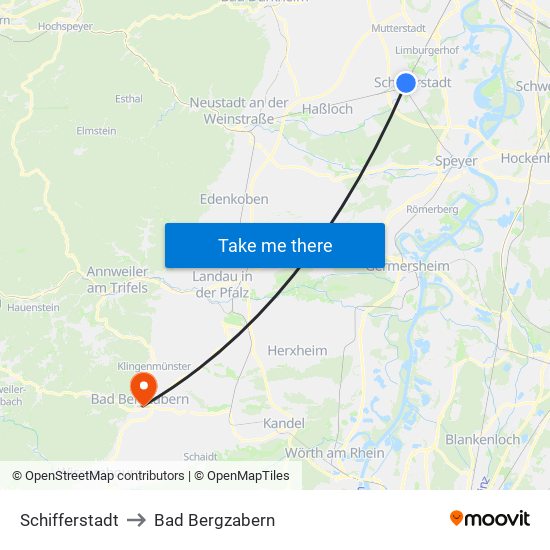 Schifferstadt to Bad Bergzabern map