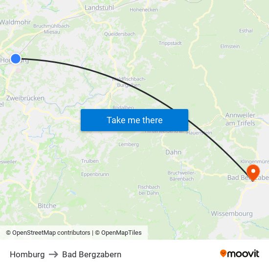 Homburg to Bad Bergzabern map