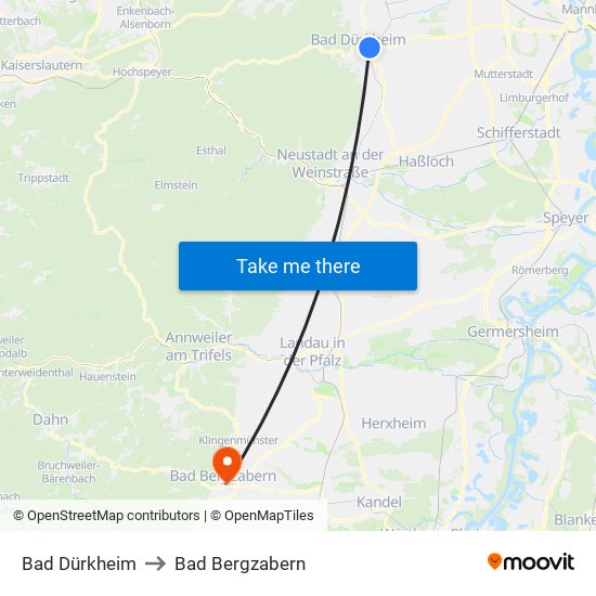 Bad Dürkheim to Bad Bergzabern map