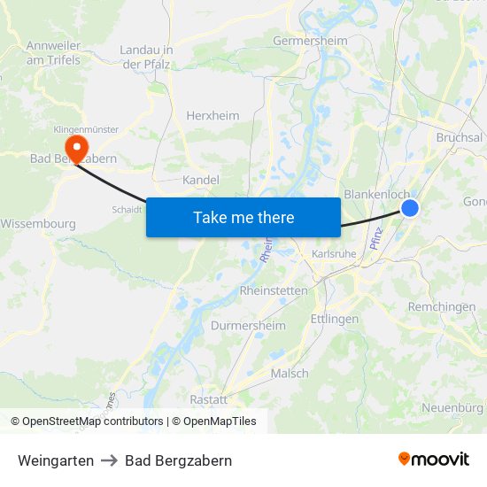 Weingarten to Bad Bergzabern map