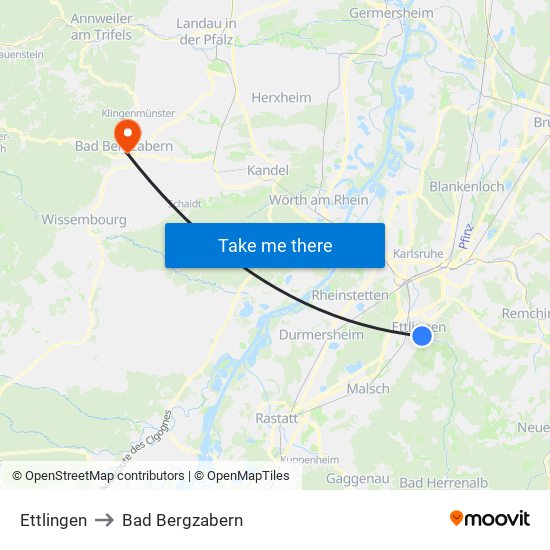 Ettlingen to Bad Bergzabern map