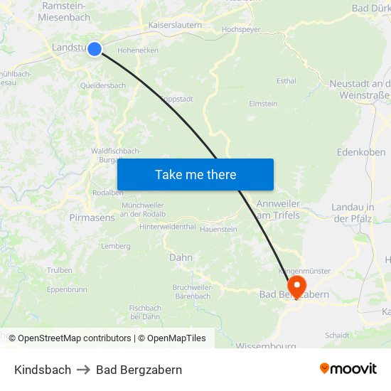 Kindsbach to Bad Bergzabern map