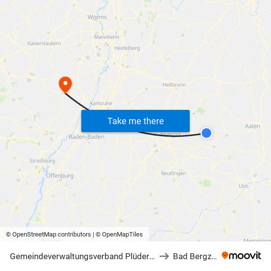 Gemeindeverwaltungsverband Plüderhausen-Urbach to Bad Bergzabern map