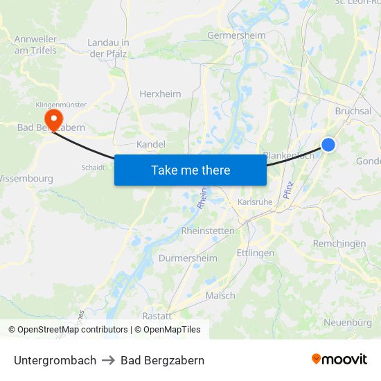 Untergrombach to Bad Bergzabern map