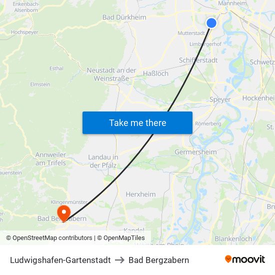 Ludwigshafen-Gartenstadt to Bad Bergzabern map