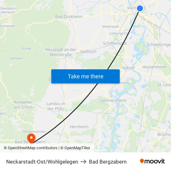 Neckarstadt-Ost/Wohlgelegen to Bad Bergzabern map