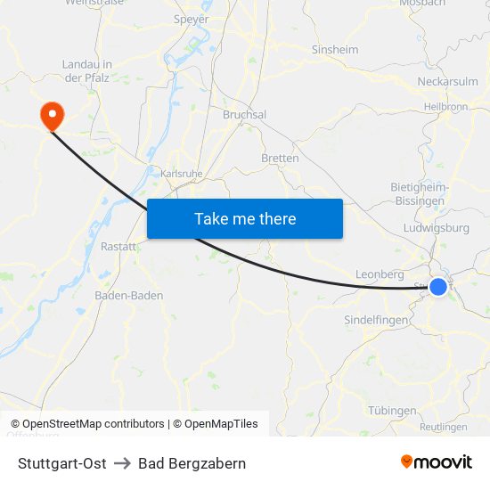 Stuttgart-Ost to Bad Bergzabern map