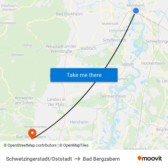 Schwetzingerstadt/Oststadt to Bad Bergzabern map