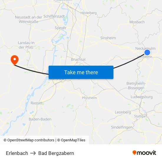 Erlenbach to Bad Bergzabern map
