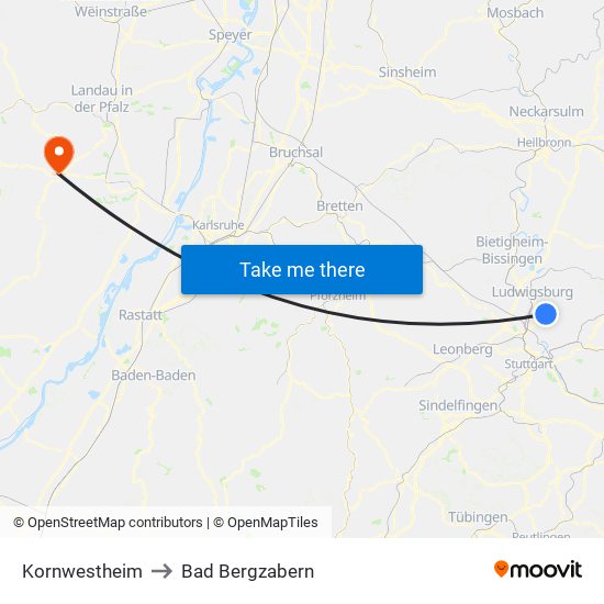 Kornwestheim to Bad Bergzabern map