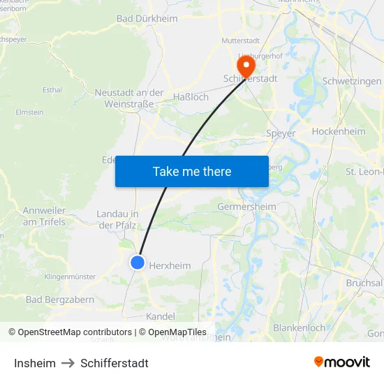 Insheim to Schifferstadt map