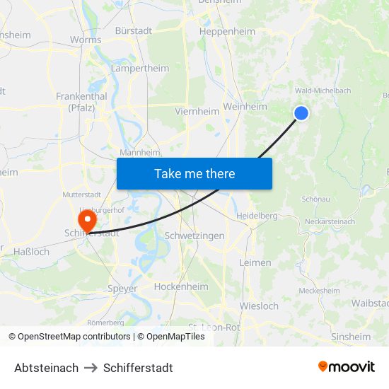 Abtsteinach to Schifferstadt map