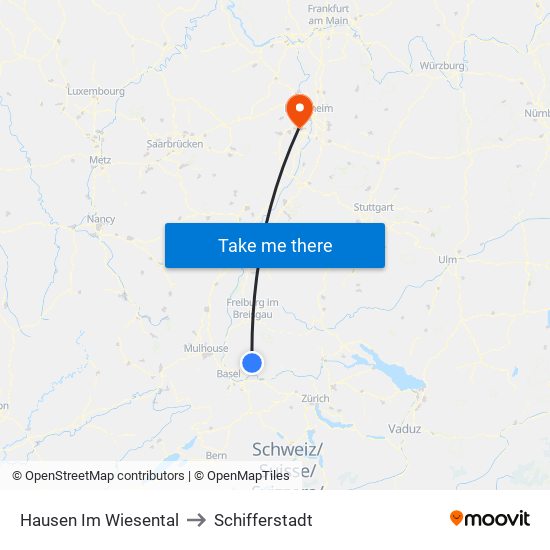 Hausen Im Wiesental to Schifferstadt map