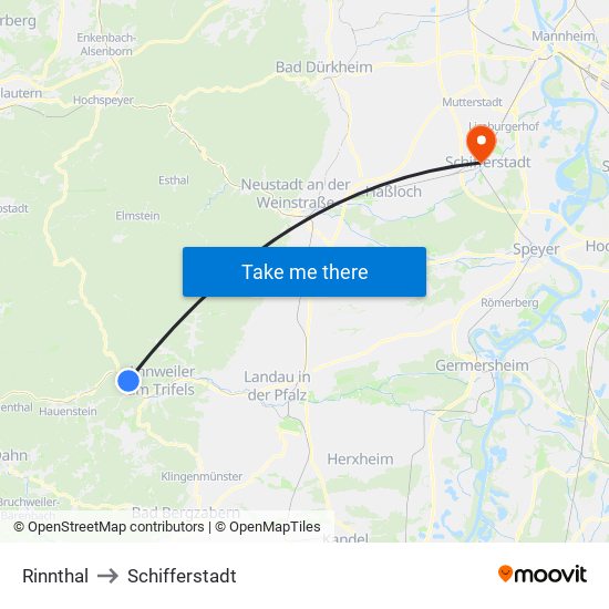 Rinnthal to Schifferstadt map