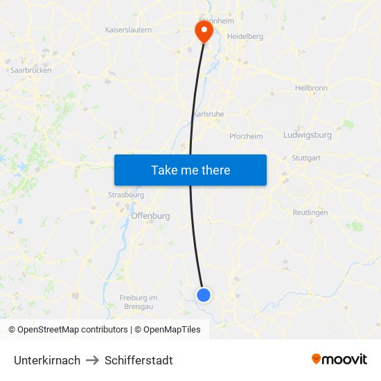 Unterkirnach to Schifferstadt map