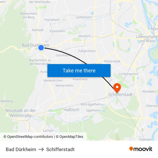 Bad Dürkheim to Schifferstadt map