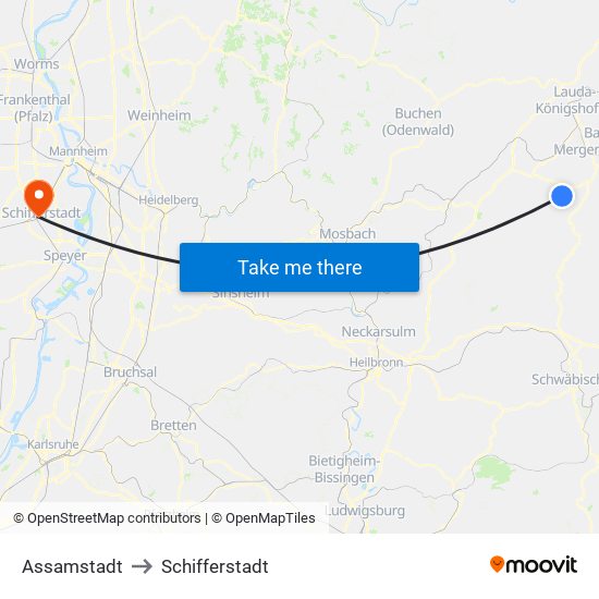 Assamstadt to Schifferstadt map