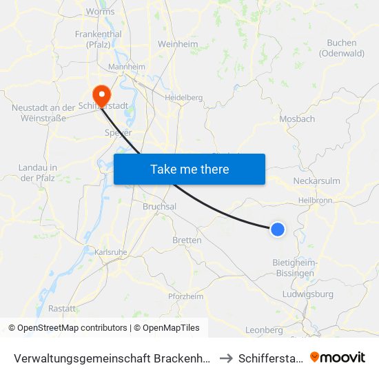 Verwaltungsgemeinschaft Brackenheim to Schifferstadt map