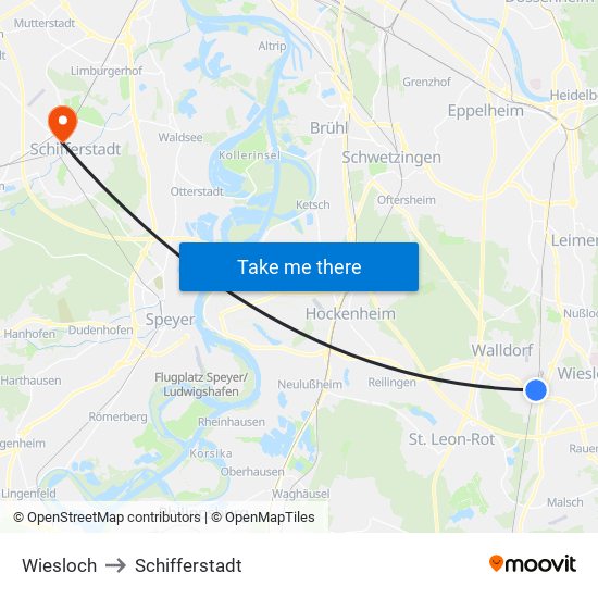 Wiesloch to Schifferstadt map