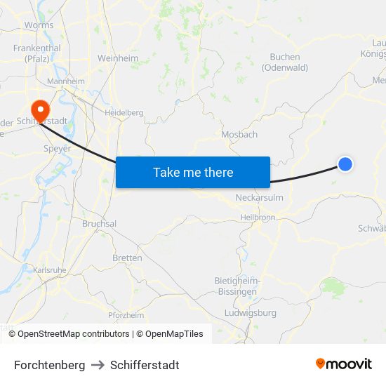 Forchtenberg to Schifferstadt map