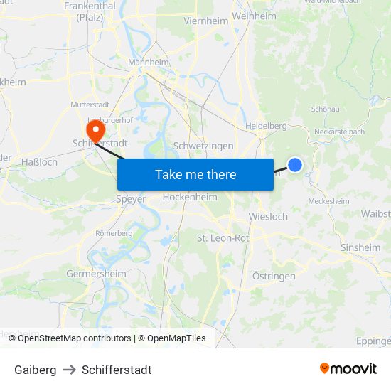 Gaiberg to Schifferstadt map